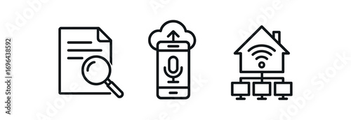 Outline icon different items smart file search voice memo backup home network diagram perfect icons style isolated on transparent background
