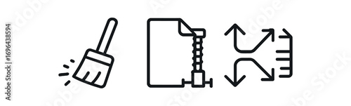 Outline icon different items cleanup tool icon file compression symbol auto organize arrows perfect icons style isolated on transparent background