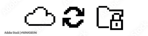 Simple icon cloud icon sync arrows folder lock pixel art icons style isolated on transparent background