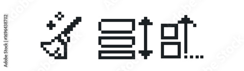 Simple icon cleanup icon compress symbol organize arrow pixel art icons style isolated on transparent background