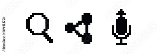 Simple icon search icon network graph voice backup pixel art icons style isolated on transparent background