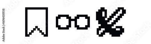 Simple icon bookmark glasses phone mute pixel art icons style isolated on transparent background
