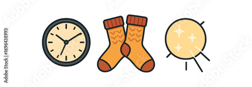 Illustration analog clock knit socks light reflection perfect simple colored vector illustration style isolated on transparent background