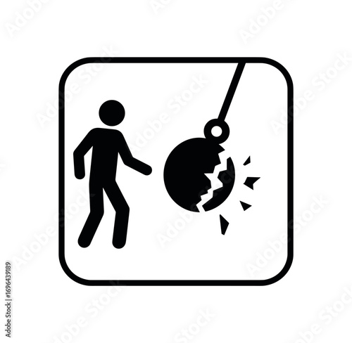 rounded rectangle safety placard border no shadows no gradients pendulum anchor hazard broken