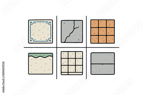 hand drawn cute doodle style line isolated on white background side edge tile ceramic border mosaic line cement crack pattern grid slab joint