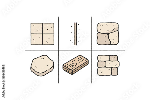 hand drawn cute doodle style line isolated on white background tile side edge grout seam mortar fill joint stone slab floor plank