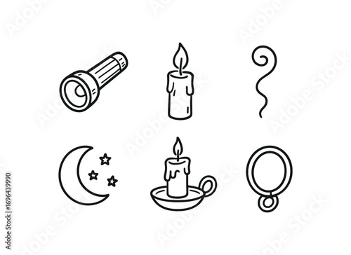 hand drawn cute doodle style line isolated on white background grip torch wick tip smoke curl wax drip night trail holder ring