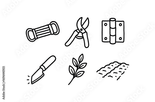hand drawn cute doodle style line isolated on white background bar pruning shear hinge pin cutting edge twig sprig garden row