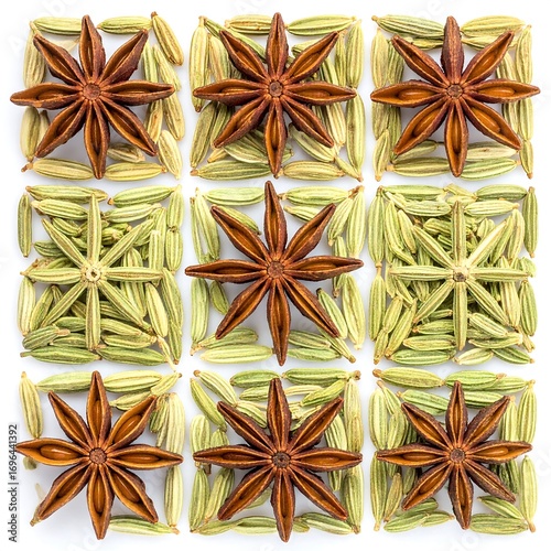 Spice pattern, star anise and fennel seeds