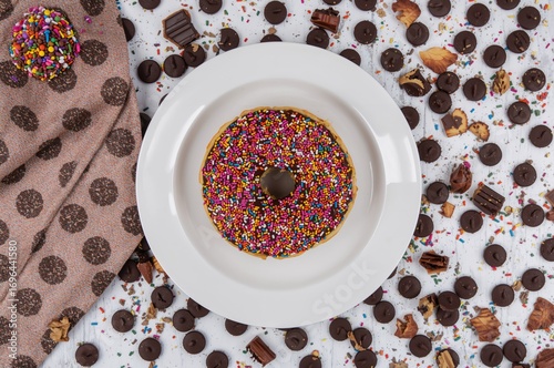 Tasty donut covered in choc...