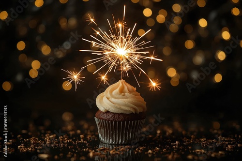 Sparkler-lit cupcake on a s...