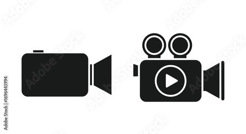 Video camera, movie camcorder silhouette vector icon illustration