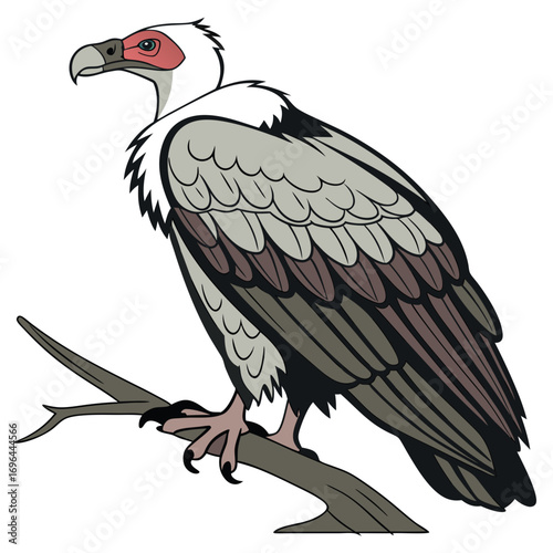 Illustration of a vulture bird perched on a branch