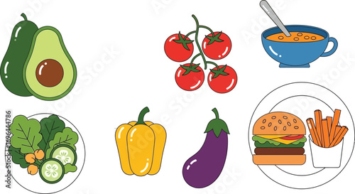 Vibrant selection of fresh ingredients and prepared meals for healthy eating