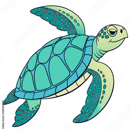 Cute cartoon sea turtle swimming