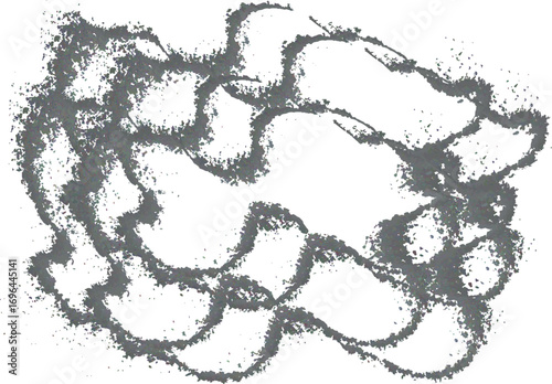 Grainy black thick swirled brush stroke with stipple spray texture, abstract curly paint stroke vector background illustration on clean white surface