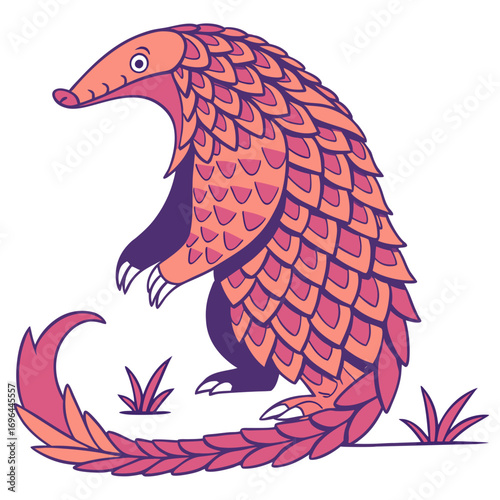 Cute cartoon pangolin standing on its hind legs