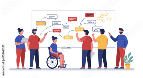 Fostering Inclusive Innovation: Diverse Professional Team Collaborates, Embracing Visible Disabilities