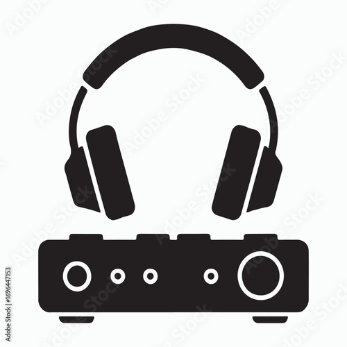 Headphone amplifier sound system solid symbol