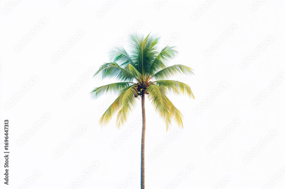 Fototapeta premium Single coconut palm standing against a white backdrop