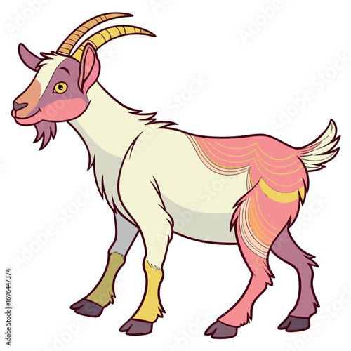 Cartoon goat with colorful markings