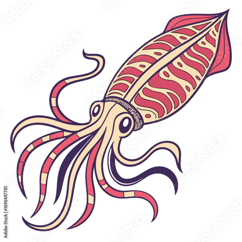 Stylized illustration of a squid with tentacles