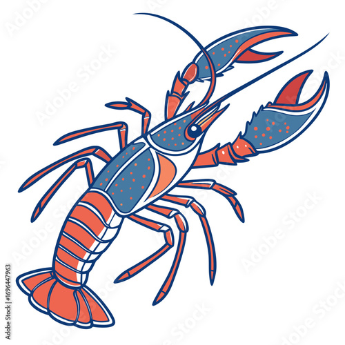 Stylized illustration of a red and blue crawfish