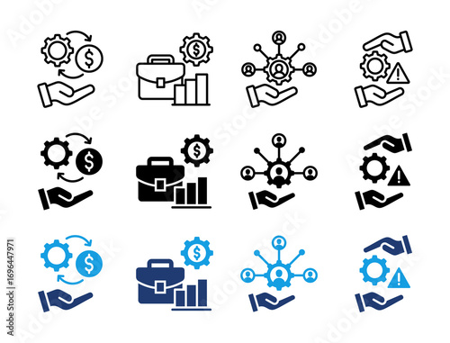 Finance and Business Strategy Icon Set. Containing Money Management, Business, Stakeholder, and Risk Management Icons Collection.