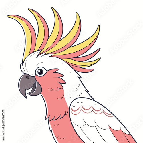 Illustration of a pink and yellow cockatoo bird