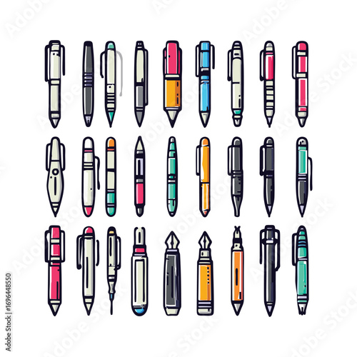Colorful collection of pens arranged artistically