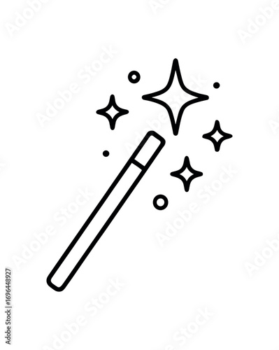 vector line illustration magic wand isolated on white background