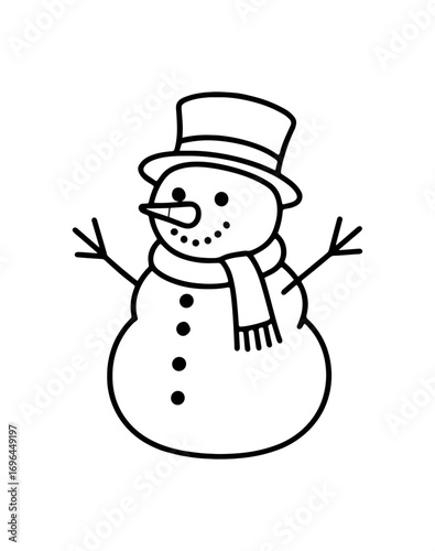 vector line illustration snowman isolated on white background