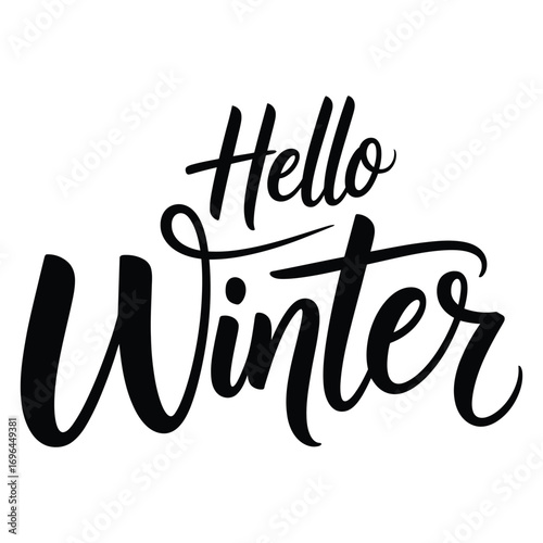 Hello winter hand lettered typography design for seasonal greetings and decorations