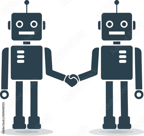 Robots shaking hands, symbolizing cooperation and partnership in technology and business