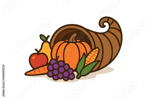 flat vector colored illustration cornucopia isolated on white background