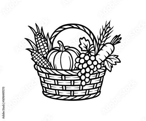 vector line illustration harvest basket isolated on white background