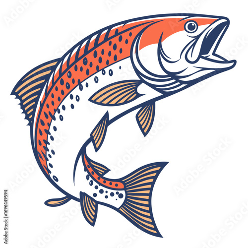 Illustration of a jumping trout fish