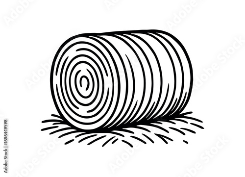 vector line illustration hay bale isolated on white background