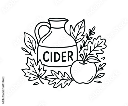 vector line illustration cider jug cozy autumn isolated on white background