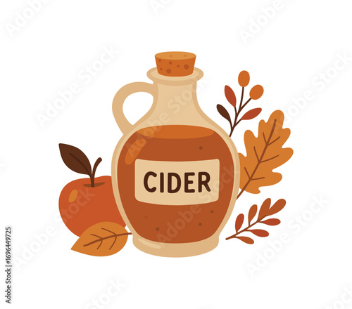 flat vector colored illustration cider jug cozy autumn isolated on white background