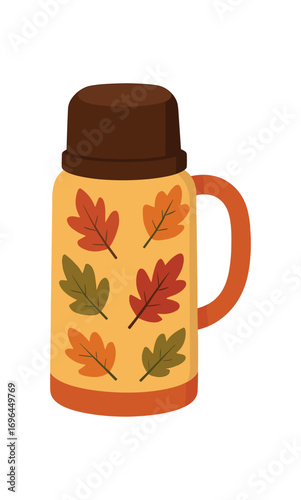 flat vector colored illustration thermos flask cozy autumn isolated on white background