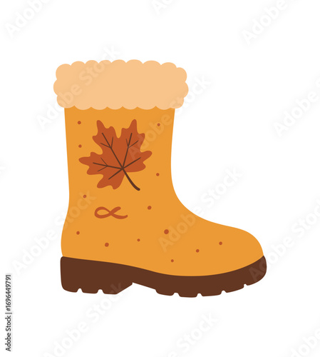 flat vector colored illustration rain boot cozy autumn isolated on white background