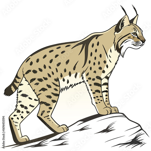 Illustration of a bobcat standing on a rock