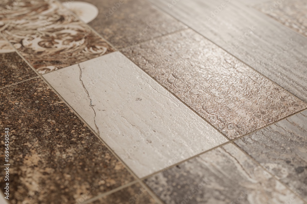 Fototapeta premium Close-up photo of ceramic floor tiles in vertical format, ideal for backgrounds