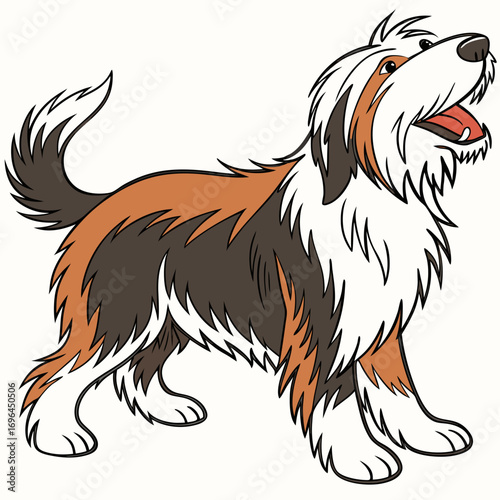 Cartoon illustration of a happy bearded collie dog