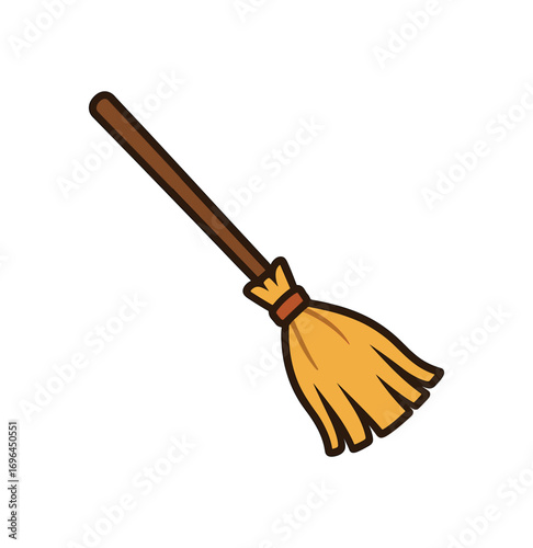 flat vector colored illustration broomstick halloween isolated on white background