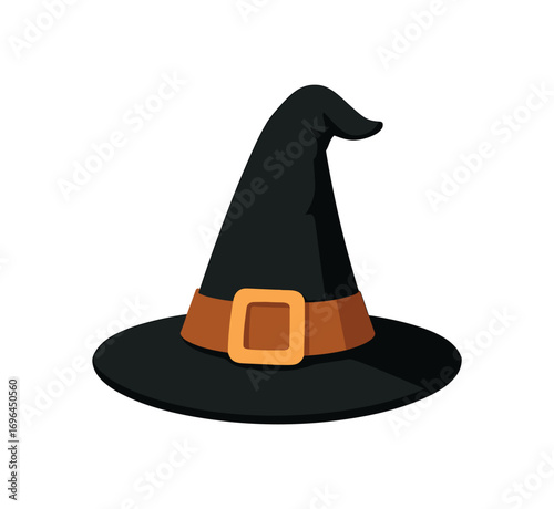 flat vector colored illustration witch hat halloween isolated on white background