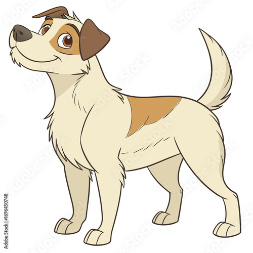 Cartoon jack russell terrier dog standing and looking to the side