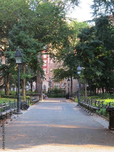 Photography green path in washington square park, West Village, Mangattan, New York, USA in