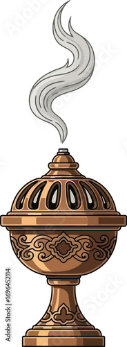 Illustration of a bronze incense burner with smoke coming out of it